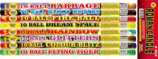 10 BALL ROMAN CANDLE ASSORTMENT (8 PACK) (EACH)